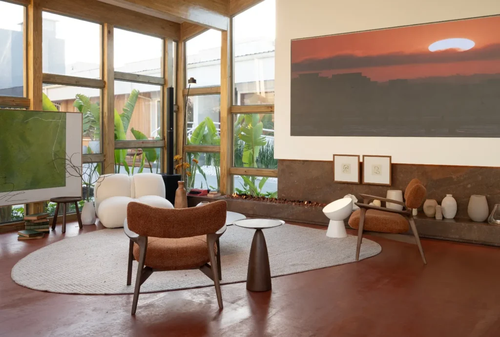 Lareira em ambiente corporativo